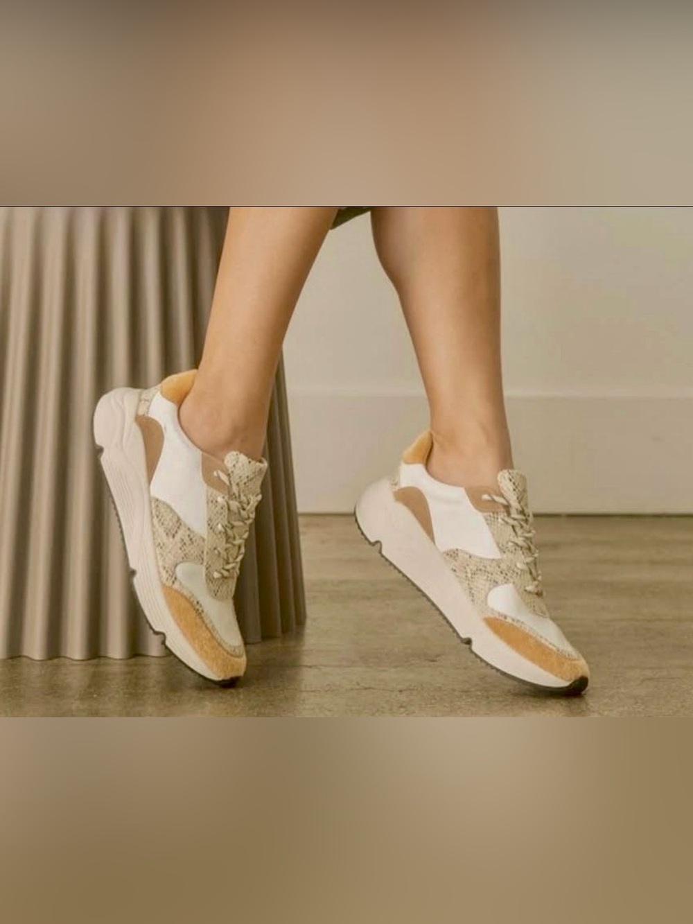 Neutral Beige & White Women’s Chunky Sneaker